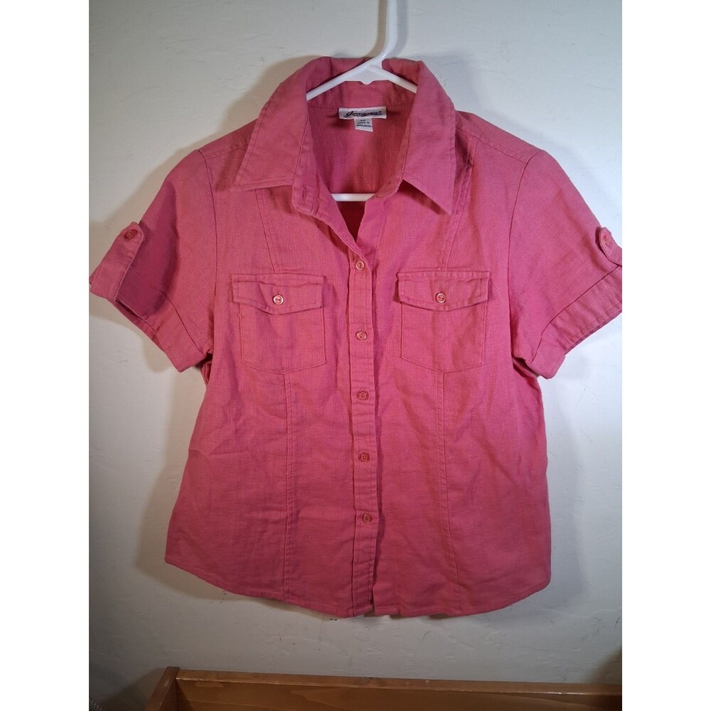 Joanna Petite Size M Pink Linen Blend Shirt Womens PM Short Sleeve Top
